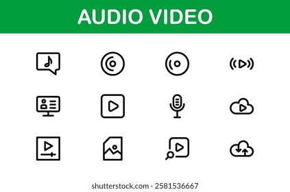 Audio Video Icon Pack. Scalable Illustrations for Music, Film, Podcasting, and Content Creation Needs