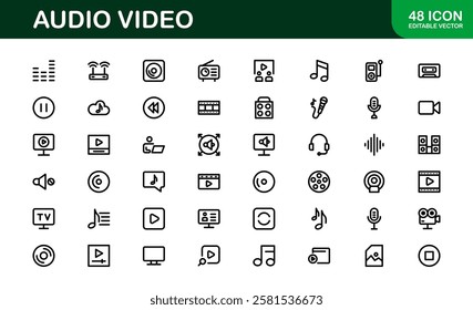 Audio Video Icon Pack. Scalable Illustrations for Music, Film, Podcasting, and Content Creation Needs