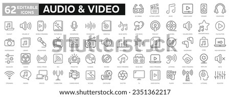 Audio Video icon set. Line icon collection set. Music, Cinema, File, Song, Movie and more. Simple vector icons. Vector illustration