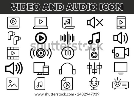 Audio Video icon set. Line icon collection set. Music, Cinema, File, Song, Movie and more. Simple vector icons. Vector illustration. EPS file 1.