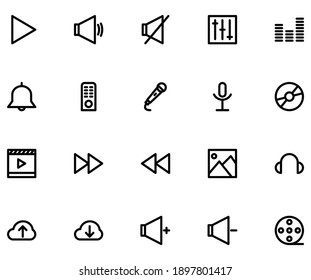 Audio and Video icon set outline style for your website mobile app