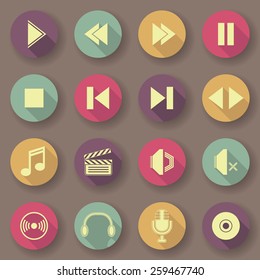 Audio video icons in bright colors. Vector buttons. Original design        