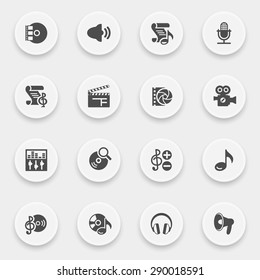 Audio Video Icons With Buttons On Gray Background.