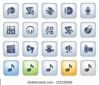 Audio video icons on buttons. Color series.