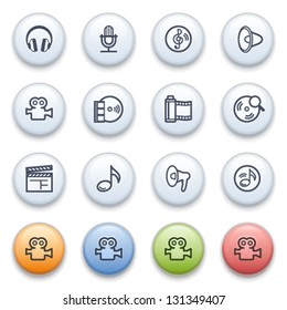 Audio video icons on color buttons.
