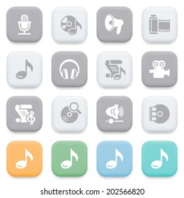Audio video icons on color buttons.