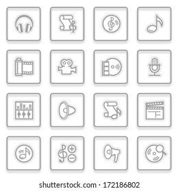 Audio video icons on glass buttons.
