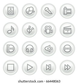 Audio video icons on gray buttons.