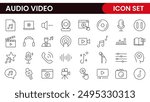 Audio Video Icons Pack. Thin line icons set. Flat icon collection set. Simple outline icons.