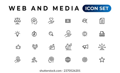 Paquete de iconos de vídeo de audio. Iconos de línea delgada configurados. Conjunto de colección de iconos plano. Iconos vectoriales simples
