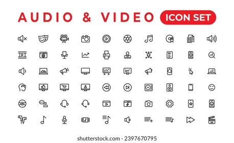 Audio Video Icons Pack. Thin line icons set. Flat icon collection set. Simple vector icons
