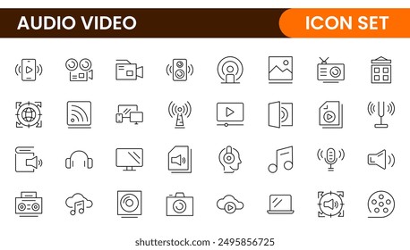 Audio Video Icons Pack. Thin line icons set. Flat icon collection set. Simple outline icons.