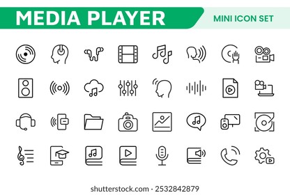 Audio Video Icons Pack. Thin line icons set. Flat icon collection set. Simple outline icons.