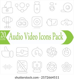 Audio Video Icons Pack. Thin line icons set. Flat icon collection set. Simple outline icons.