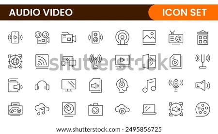 Audio Video Icons Pack. Thin line icons set. Flat icon collection set. Simple outline icons.