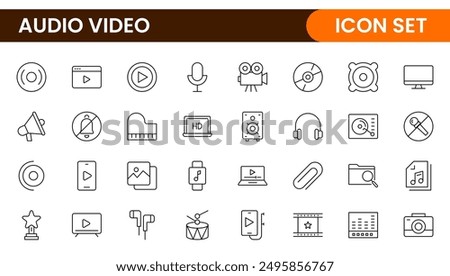 Audio Video Icons Pack. Thin line icons set. Flat icon collection set. Simple outline icons.