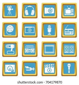 Audio and video icons set in azur color isolated vector illustration for web and any design