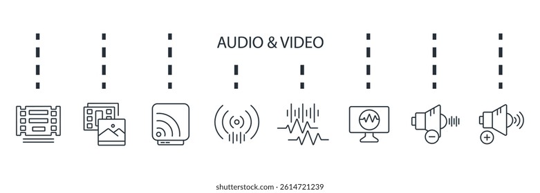 audio and video icons set isolated on White Background Flat style design