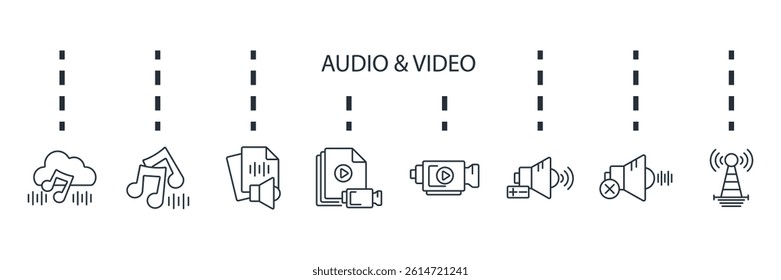 audio and video icons set isolated on White Background Flat style design