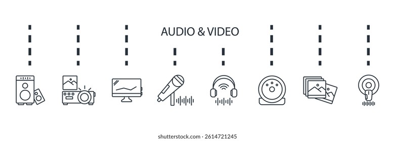 audio and video icons set isolated on White Background Flat style design