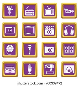 Audio and video icons set in purple color isolated vector illustration for web and any design