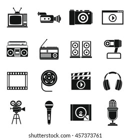 Audio and video icons set in simple style. Multimedia set collection vector illustration