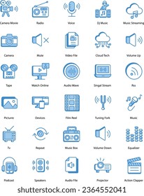 Audio and Video icons set stock illustration.