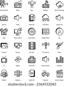 Audio and Video icons set stock illustration.