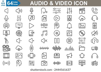 Audio-Video-Symbole setzen Vektorgrafik Illustrator.