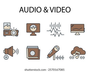 Audio Video icons symbol white. elements for infographic web illustration