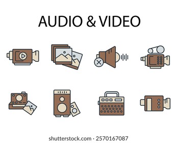 Audio Video icons symbol white. elements for infographic web illustration