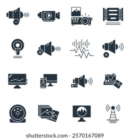 Audio Video icons symbol white. elements for infographic web illustration