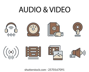 Audio Video icons symbol white. elements for infographic web illustration