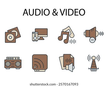 Audio Video icons symbol white. elements for infographic web illustration