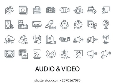 Audio Video icons symbol white. elements for infographic web illustration