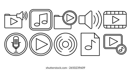 Video Colección de iconos de audio y línea