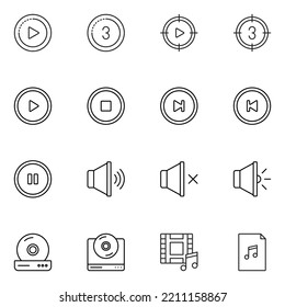 Audio and Video Line Icon Set