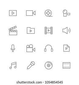 Audio video line icons simple perfect pixel