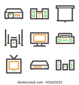 Audio video moble icons, sound and cinema signs.