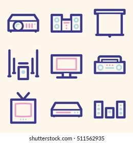Audio video moble icons, sound and cinema signs.