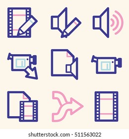 Audio video moble icons, sound and cinema signs.