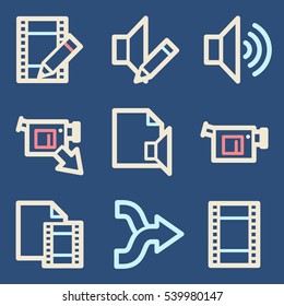 Audio video moble icons, sound and cinema signs.