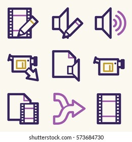 Audio video moble icons, sound and cinema signs.