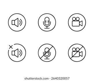 Audio video mute icons set isolated on white background