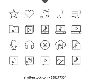 Audio Video Pixel Perfect gut gestaltete Vector Thin Line Icons 48x48 Bereit für 24x24 Grid für Web Graphics und Apps mit bearbeitbarem Stroke. Einfaches Minimal-Piktogramm Teil 3-5