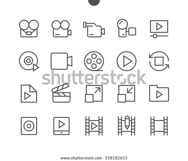 Audio Video Pixel\
Perfect Well-crafted Vector Thin Line Icons 48x48 Ready for 24x24\
Grid for Web Graphics and Apps with Editable Stroke. Simple Minimal\
Pictogram Part 4-5