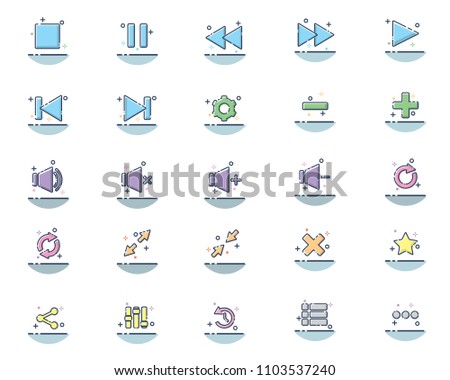 audio video player icon design illustration,line filled style design, designed for web and app