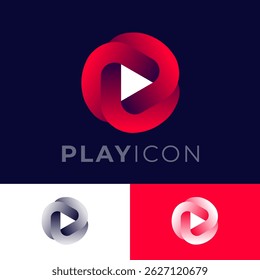 Ícone do player de áudio ou vídeo. O emblema de áudio e vídeo consiste em três listras coloridas e um símbolo de jogo dentro.