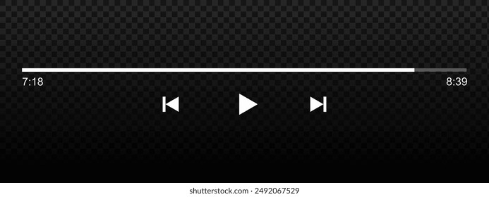Audio or video player interface template with progress loading bar, play, rewind and fast forward buttons. Mediaplayer playback panel in mobile application. Vector graphic illustration.