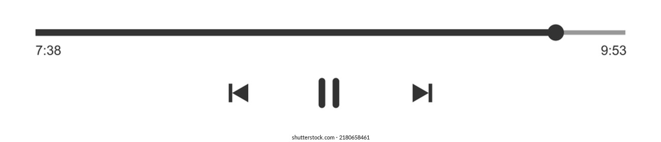 Audio or video player progress loading bar with time slider, pause, rewind and fast forward buttons. Simple template of mediaplayer playback panel interface. Vector graphic illustration